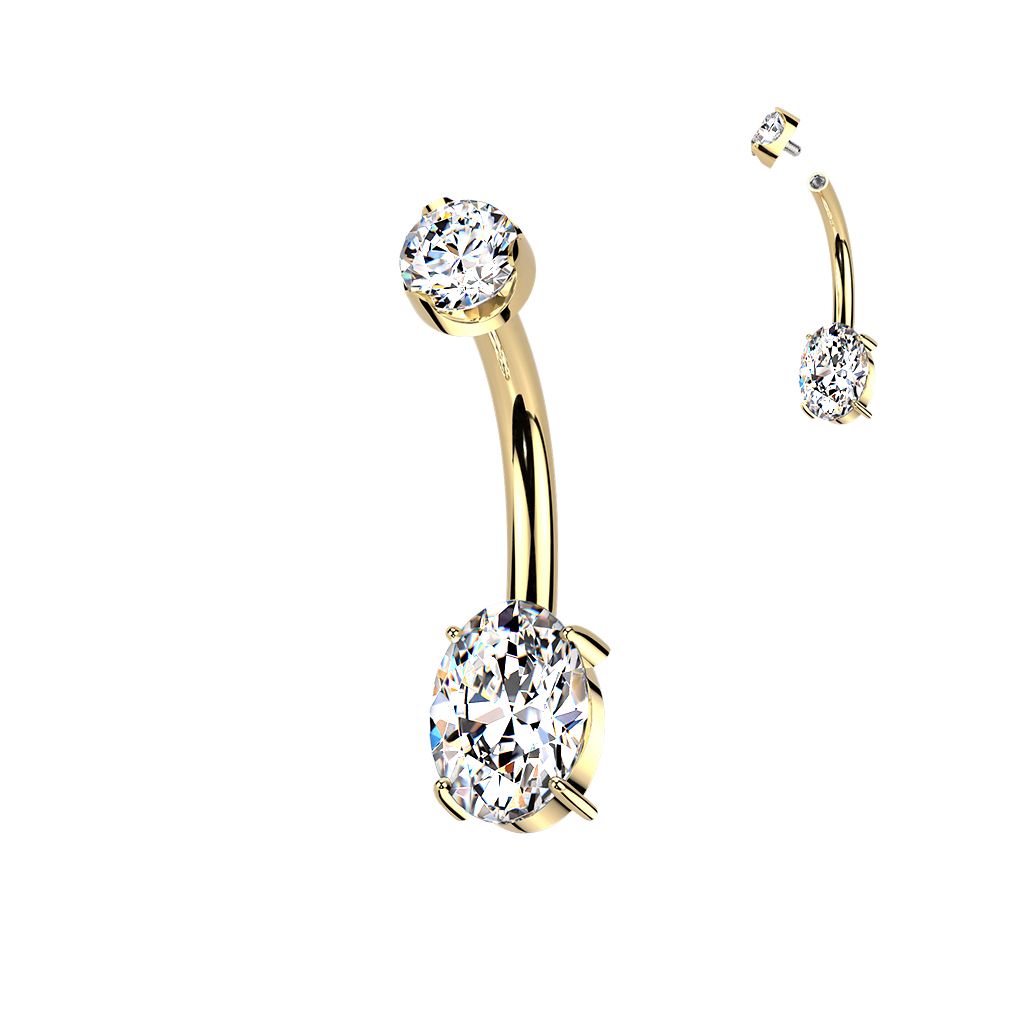 MARRE Luxusní zlacený piercing do pupíku s Moissanity 1.25ct, TITAN