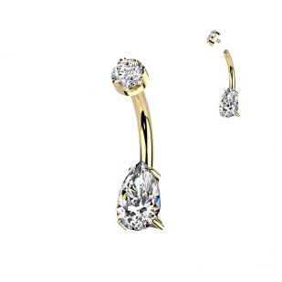 Luxusní zlacený piercing do pupíku s Moissanity 1.25ct, TITAN