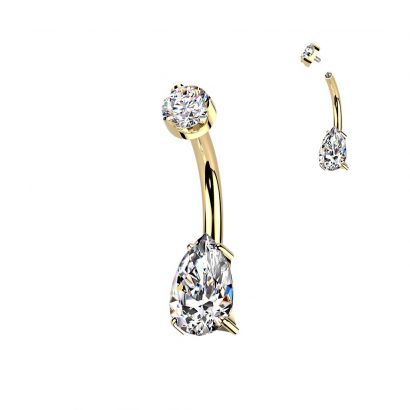 Luxusní zlacený piercing do pupíku s Moissanity 1.25ct, TITAN