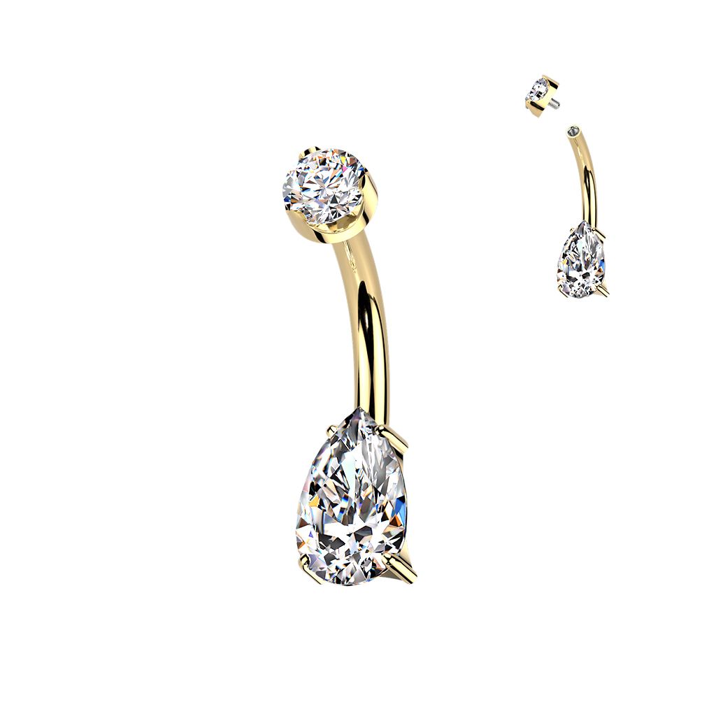 MARRE Luxusní zlacený piercing do pupíku s Moissanity 1.25ct, TITAN