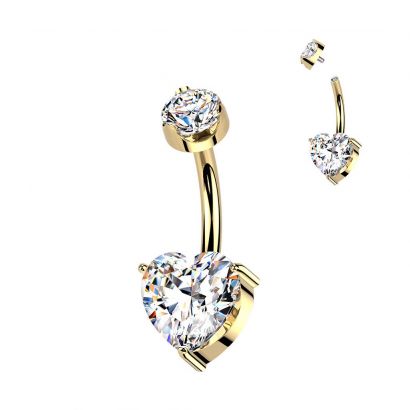 Luxusní zlacený piercing do pupíku s Moissanity 2,50ct, TITAN