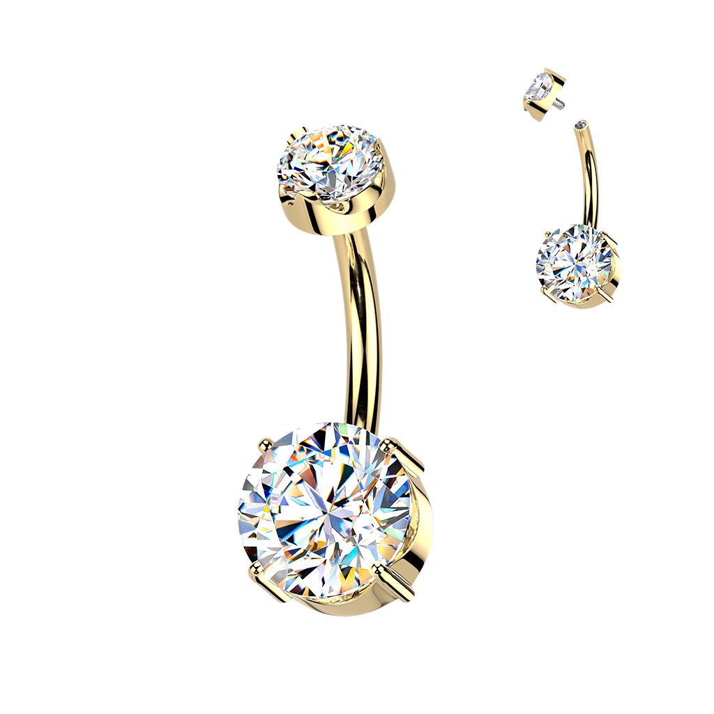 MARRE Luxusní zlacený piercing do pupíku s Moissanity 2,50ct, TITAN