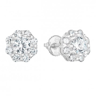 Stříbrné náušnice pecka se zirkonem bílá kytička 11289.1