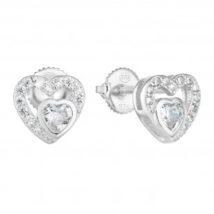 Stříbrné náušnice pecka se zirkonem bílé srdce 11288.1