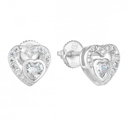 Stříbrné náušnice pecka se zirkonem bílé srdce 11288.1