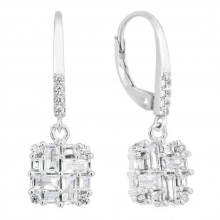 Stříbrné náušnice visací se zirkonem bílý kosočtverec 11297.1
