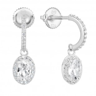 Stříbrné náušnice visací se zirkonem bílý ovál 11228.1