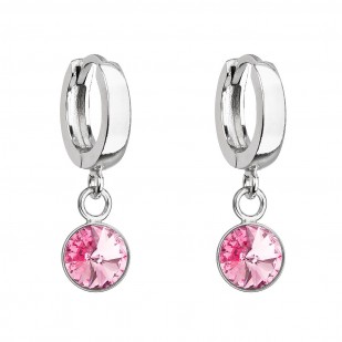 Stříbrné visací náušnice kroužky se Swarovski krystalem 31300.3 rose