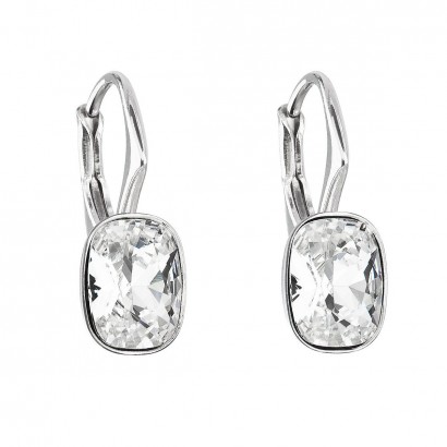 Stříbrné náušnice visací s krystaly Swarovski bílý obdélník 31278.1