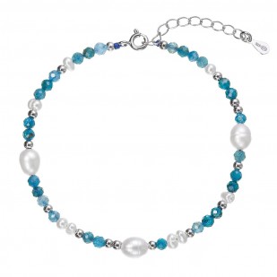 Stříbrný náramek s perlami a apatity 13113.3
