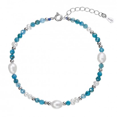 Stříbrný náramek s perlami a apatity 13113.3