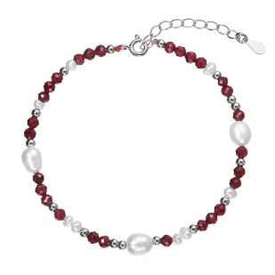 Stříbrný náramek s perlami a granáty 13113.3