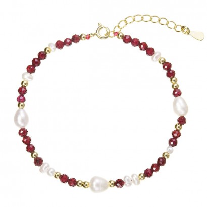 Pozlacený náramek s perlami a granáty 13113.3