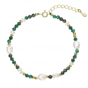 Pozlacený náramek s perlami a malachity 13113.3