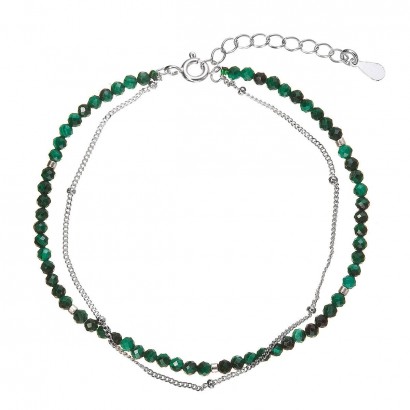 Stříbrný dvojitý náramek s malachity 13114.3