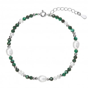 Stříbrný náramek s perlami a malachity 13113.3