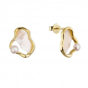 Pozlacené náušnice nepravidelného tvaru s říční perlou 21120.1