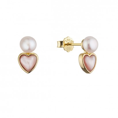 Pozlacené náušnice s říční perlou srdíčka 21119.1