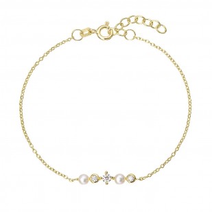 Pozlacený náramek s říčními perličkami a zirkony 23031.1