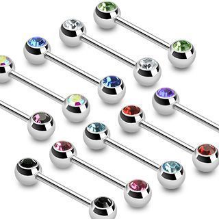 Piercing do bradavky chirurgická ocel s kamínky HWBS32 (zelená)