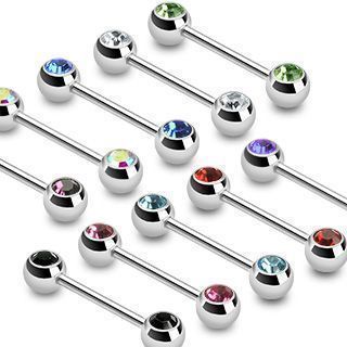 Piercing do bradavky chirurgická ocel s kamínky HWBS32 (tmavě fialová)