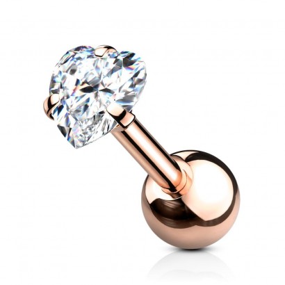 Cartilage piercing do ucha - srdíčko 4mm (růžové zlato, 1,2 x 6 mm)