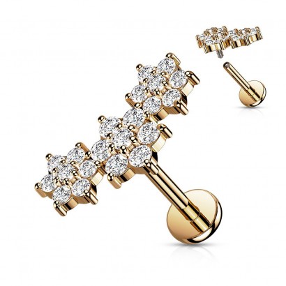 Zlacený piercing do brady s kytičkami (1,2 x 6 mm)