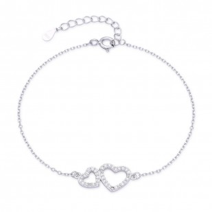 Dámský stříbrný náramek dvojité srdíčko