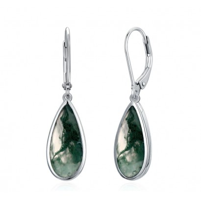 Stříbrné náušnice s mechovými acháty