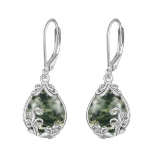 Stříbrné náušnice s mechovými acháty