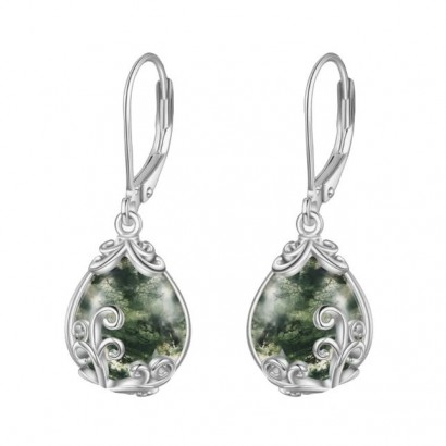 Stříbrné náušnice s mechovými acháty