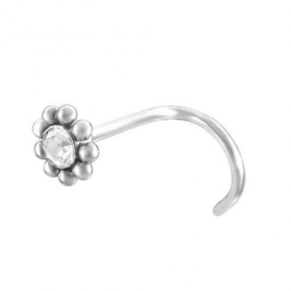 Zahnutý piercing do nosu kytička čirá