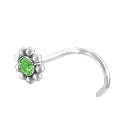 Levně Zahnutý piercing do nosu kytička zelená