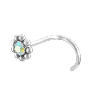 Zahnutý piercing do nosu kytička duhová