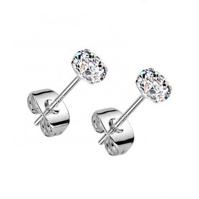 Stříbrné náušnice na puzetu - zirkony 4 mm