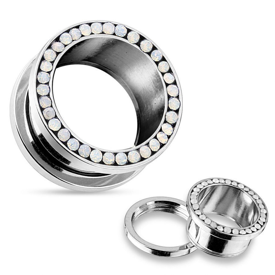 Tunel chirurgická ocel s opály HWPS91 (12 mm)