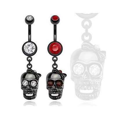 Piercing do pupíku černá lebka HWNSB1017 (červené)