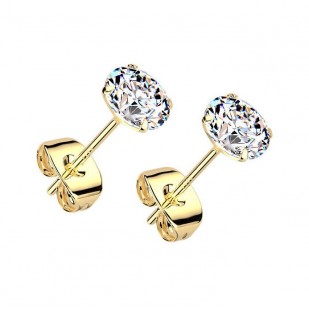 Zlacené stříbrné náušnice na puzetu - zirkony 5 mm