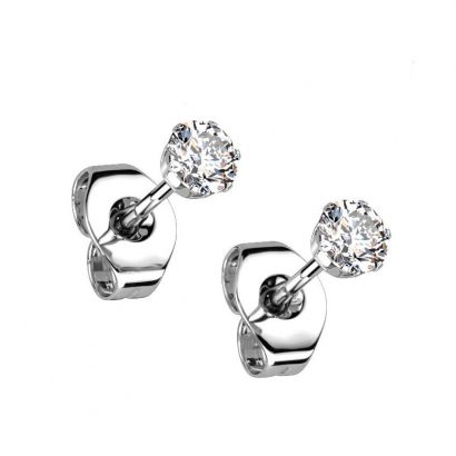 Ocelové náušnice - čiré zirkony 2,5 mm