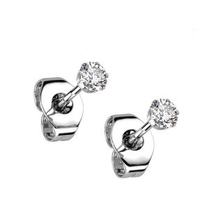 Ocelové náušnice - čiré zirkony 2 mm