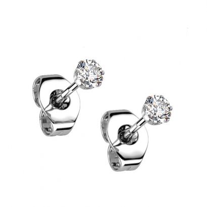 Ocelové náušnice - čiré zirkony 2 mm