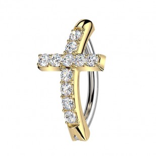 Zlacený piercing do pupíku kříž