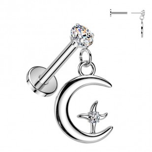 Piercing do ucha PUSH IN labreta, měsíc a hvězda