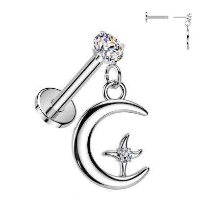 Piercing do ucha PUSH IN labreta, měsíc a hvězda