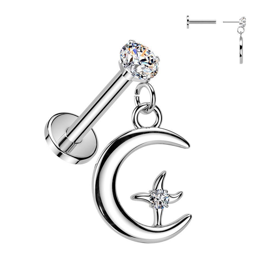 S4U Piercing do brady PUSH IN labreta  měsíc a hvězda - LB1149