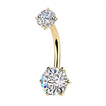 Zlacený ocelový piercing do pupíku (čirá)