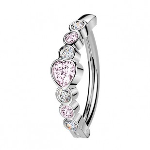 Zlacený piercing do pupíku se štítem se srdíčky