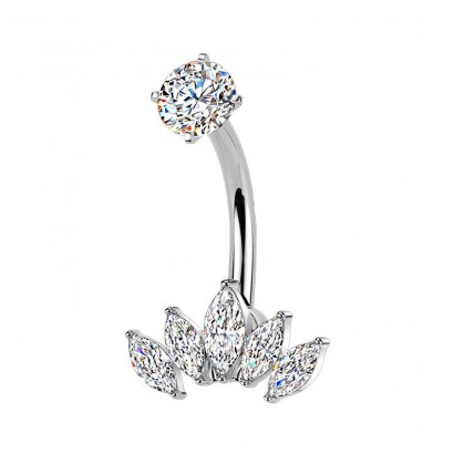 Ocelový piercing do pupíku se zirkony
