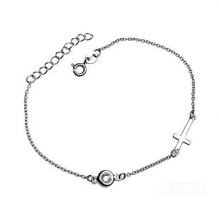 Stříbrný náramek na nohu s křížkem a zirkonem