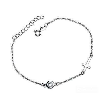 Stříbrný náramek na nohu s křížkem a zirkonem